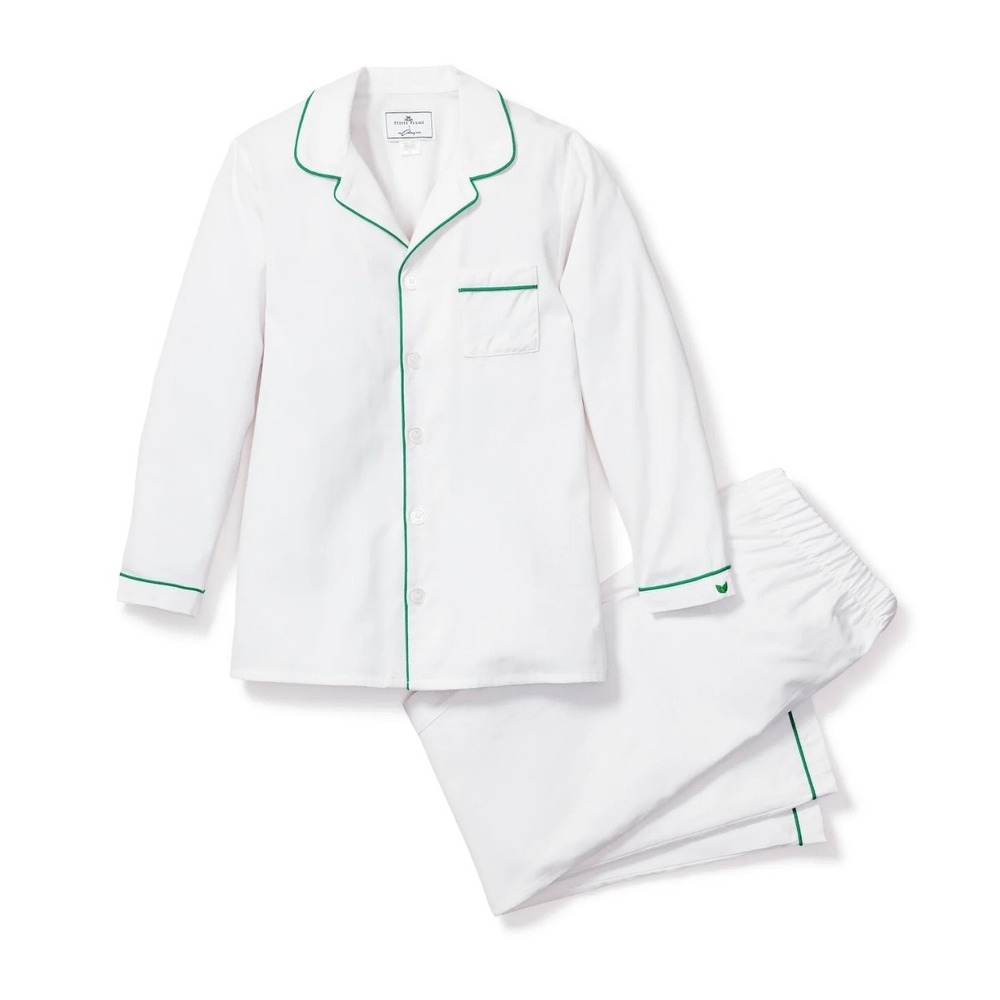 Petite Plume x The Colony Hotel White Green Piping Pajama Set Kids Size 4 NEW
